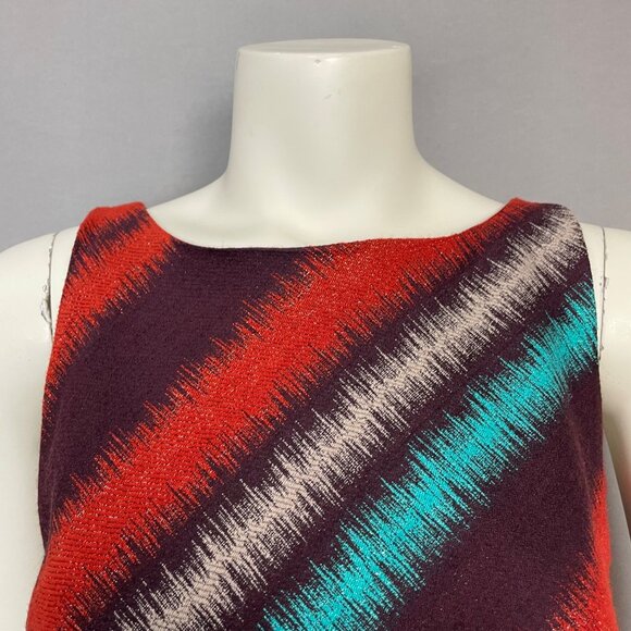 Eva Franco Dress Sheath Metallic Thread Bow Waist Size 6 Women Orange Maroon - Picture 8 of 12